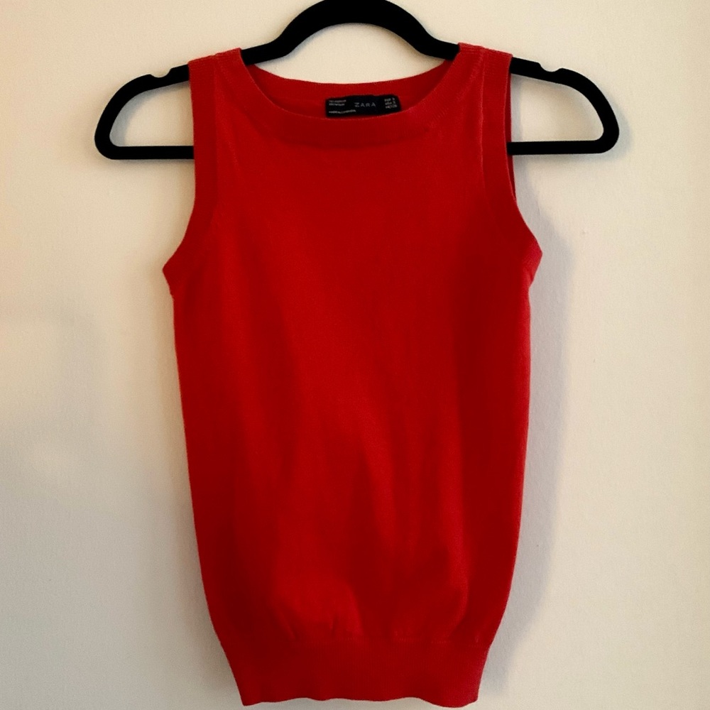 Zara Red Cotton Knit Sleeveless Tank, S